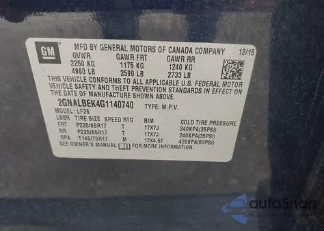 2016 Chevrolet Equinox Ls from USA, damaged, VIN 2GNALBEK4G1140740